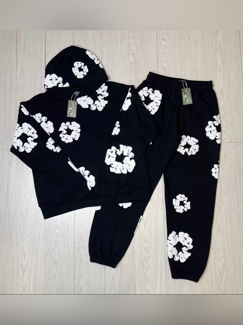 Black Floral-Print Hoodie & Joggers Set - Casual Men’s Lounge Set